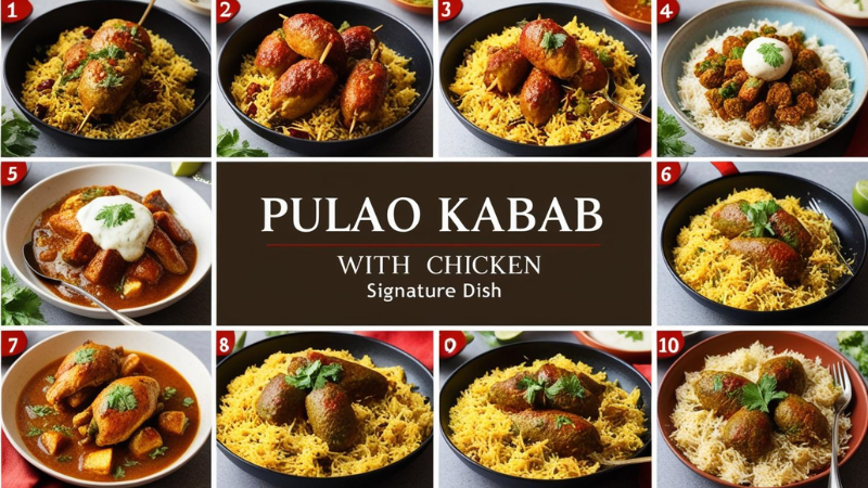 Delicious Pulao Kabab with Chicken featuring tender chicken pieces, spiced rice, and flavorful kababs, beautifully presented as our signature dish.